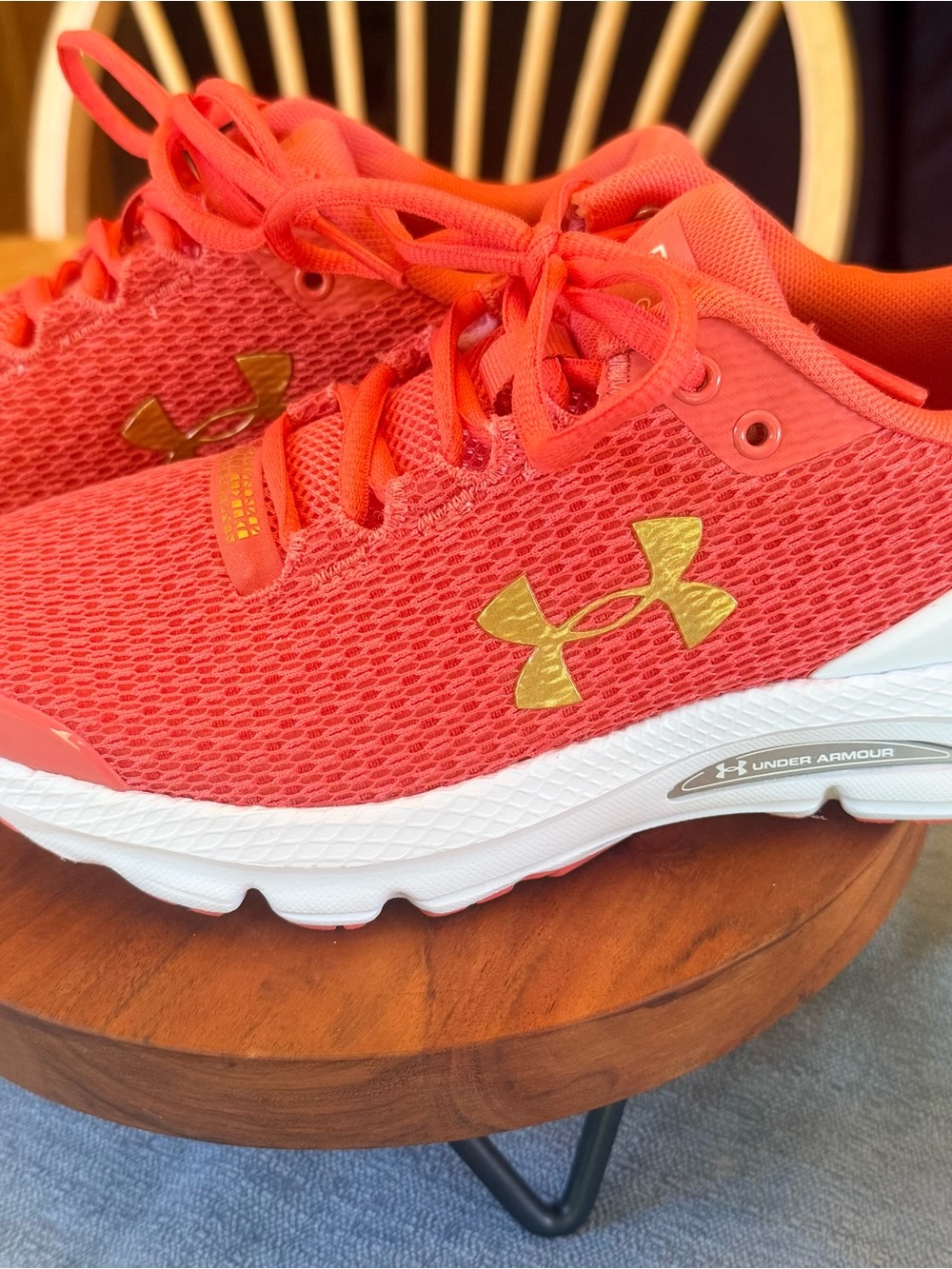 Under Armour Charged Women's Coral Athletic Sneakers with Gold Logo